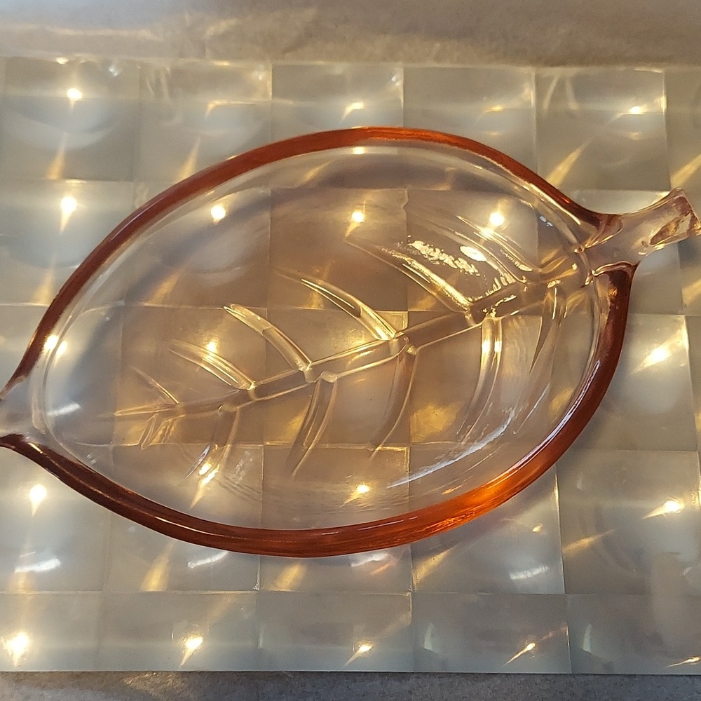 Pink Depression Leaf Candy Dish, Jewelry Holder